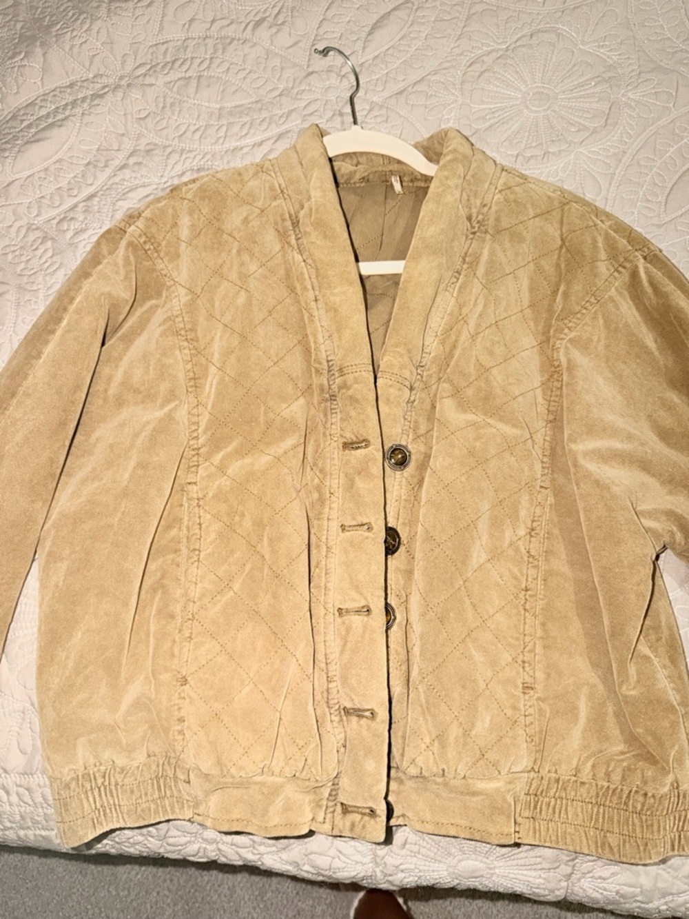 Free People Quilted Tan Velvet Bomber Jacket